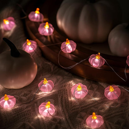 2 Pcs Pink String Pumpkin Lights Pink Fall Thanksgiving Decor
