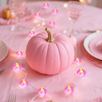 2 Pcs Pink String Pumpkin Lights Pink Fall Thanksgiving Decor