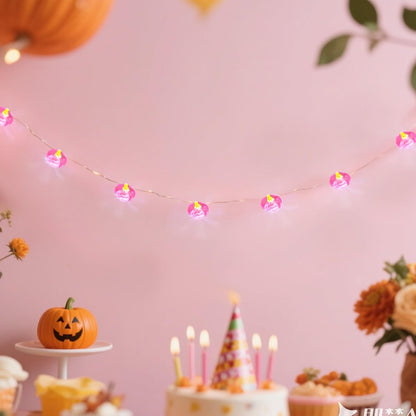 2 Pcs Pink String Pumpkin Lights Pink Fall Thanksgiving Decor