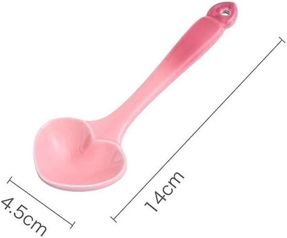 2pcs Ceramic Dessert Spoon 5.5inch Heart-shaped Stir Spoon Pink Soup Tablespoon for Ice-cream Desserts Yogurt Appetizers Soup Coffee