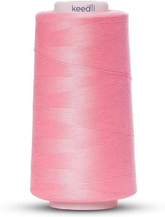 Keedil® All Purpose 2-Ply 40 Weight Polyester 3000 Yard Serger Thread for Sewing, Crafts, Upholstery, & More - Candy Pink (3000 Yards, 1 Spool)
