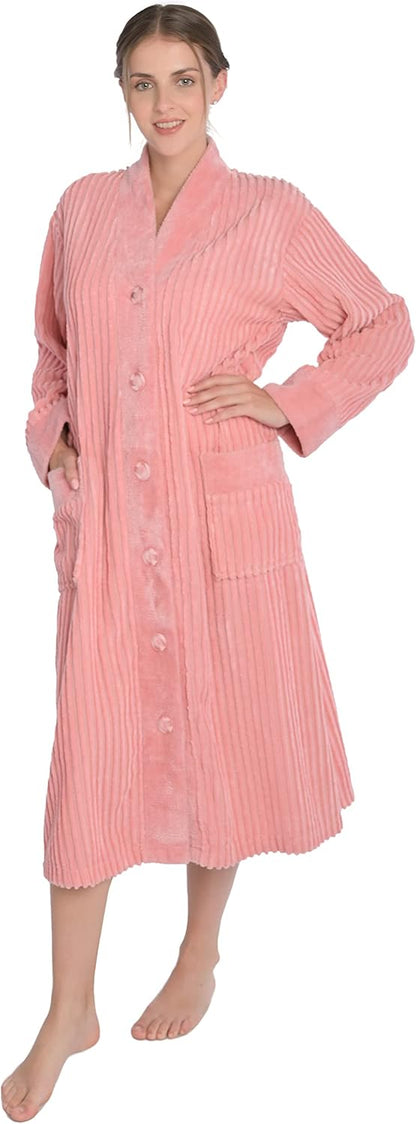 Women's Chenille Button Front Robe Bathrobe
