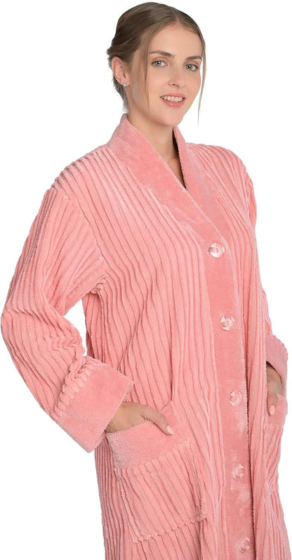 Women's Chenille Button Front Robe Bathrobe