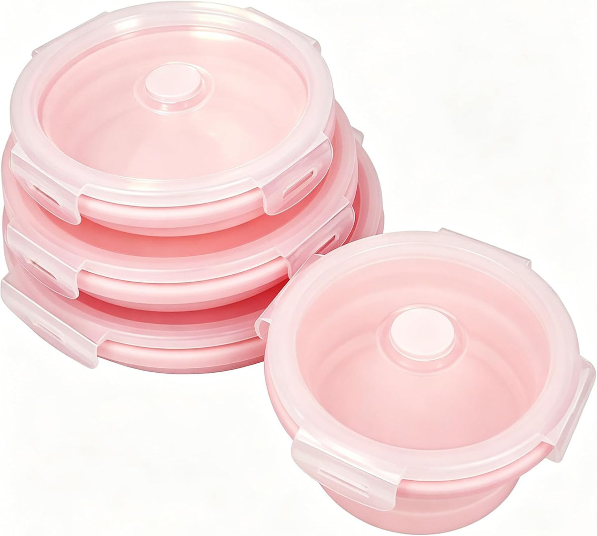 Silicone Collapsible Food Storage Containers-Prep/Storage Bowls with Lids – Set of 4 Round Silicone Lunch Containers – Microwave and Freezer Food Containers(pink)