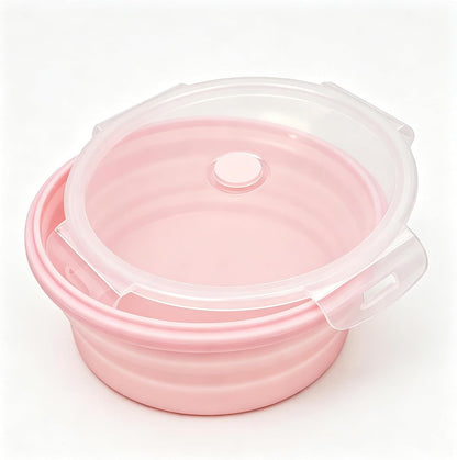 Silicone Collapsible Food Storage Containers-Prep/Storage Bowls with Lids – Set of 4 Round Silicone Lunch Containers – Microwave and Freezer Food Containers(pink)