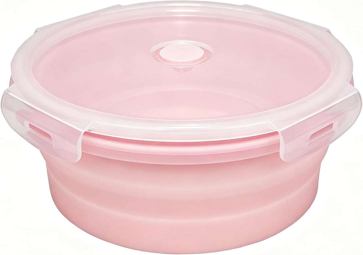 Silicone Collapsible Food Storage Containers-Prep/Storage Bowls with Lids – Set of 4 Round Silicone Lunch Containers – Microwave and Freezer Food Containers(pink)