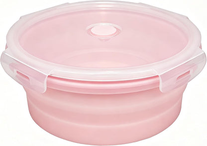 Silicone Collapsible Food Storage Containers-Prep/Storage Bowls with Lids – Set of 4 Round Silicone Lunch Containers – Microwave and Freezer Food Containers(pink)