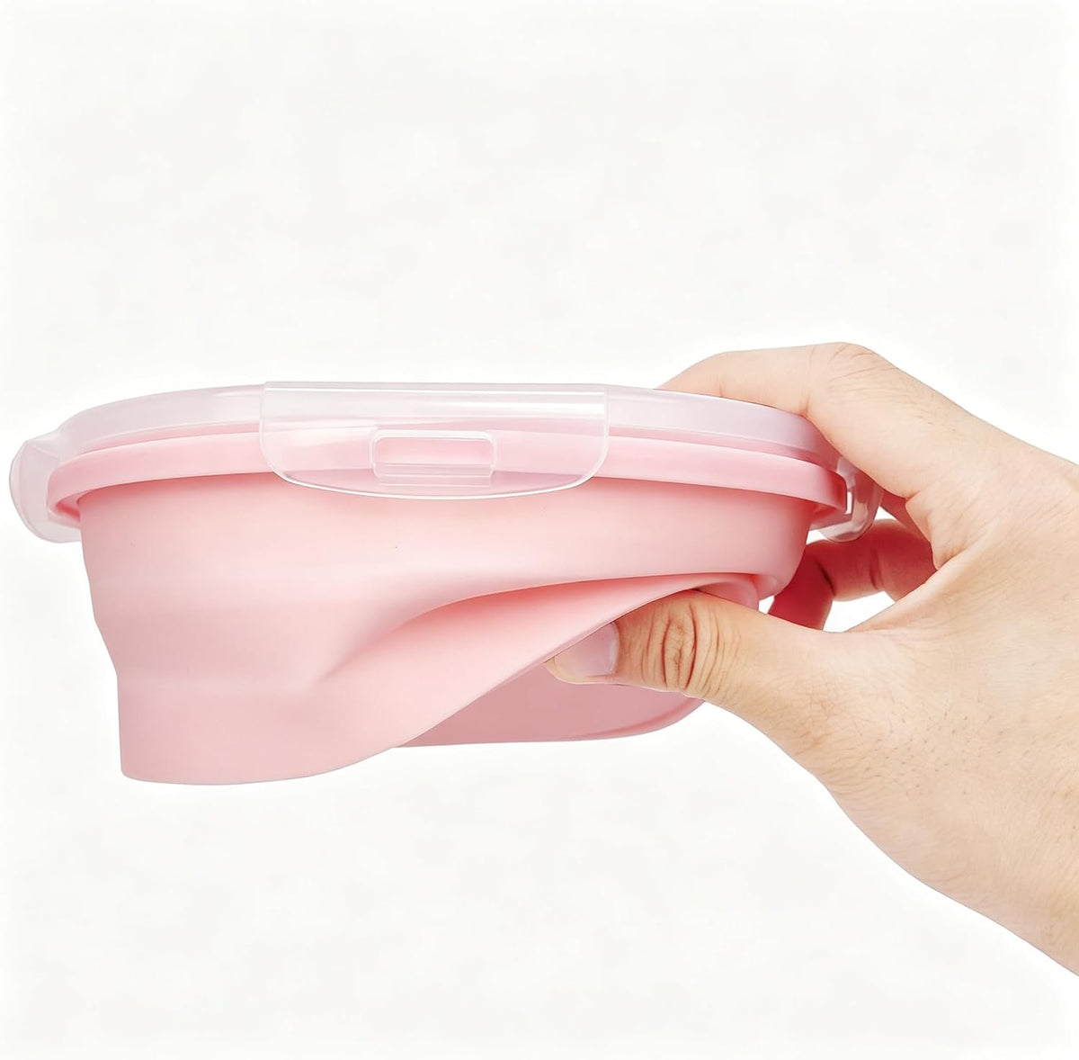 Silicone Collapsible Food Storage Containers-Prep/Storage Bowls with Lids – Set of 4 Round Silicone Lunch Containers – Microwave and Freezer Food Containers(pink)
