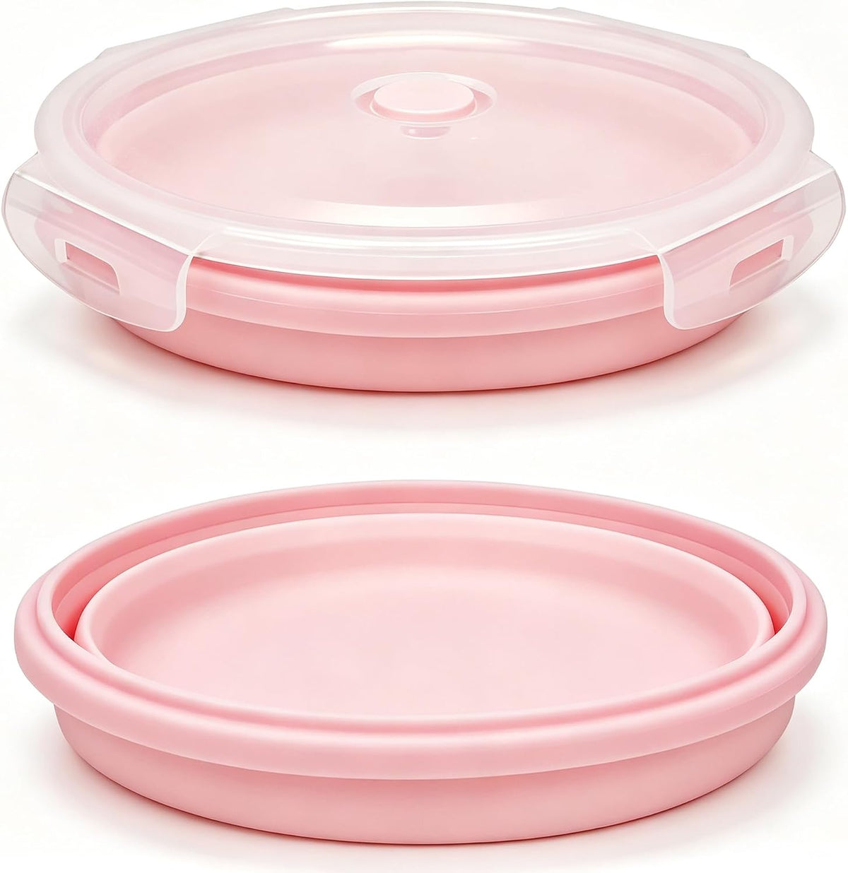 Silicone Collapsible Food Storage Containers-Prep/Storage Bowls with Lids – Set of 4 Round Silicone Lunch Containers – Microwave and Freezer Food Containers(pink)