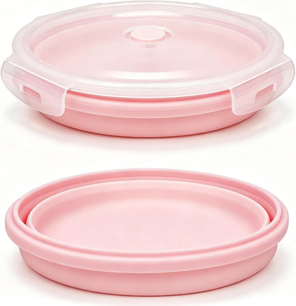 Silicone Collapsible Food Storage Containers-Prep/Storage Bowls with Lids – Set of 4 Round Silicone Lunch Containers – Microwave and Freezer Food Containers(pink)