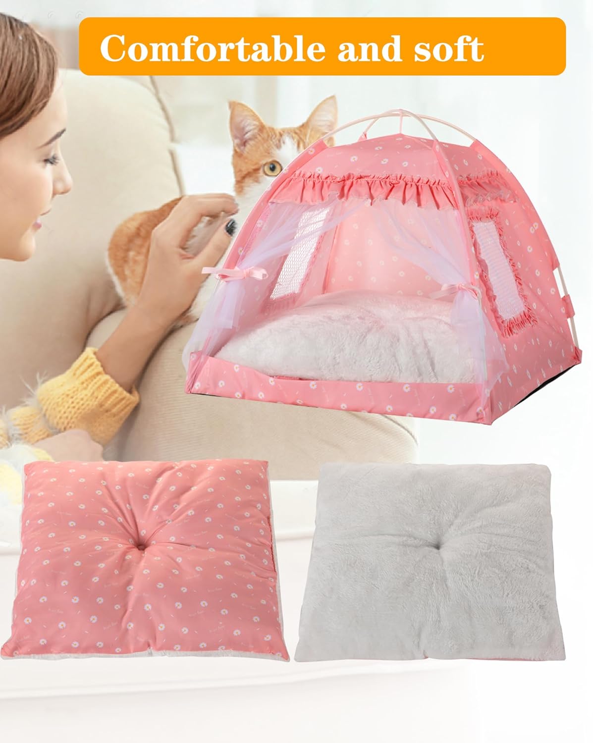 Cat Princess Bed Tent House - Kitty Cute Beds Indoor,Small Dog House Indoor/Outdoor Cave Nest Bed Small Dog Tent for Cat,Puppy Tents (15.7"x15.7"x14.5"/Pink)