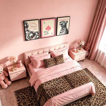 PXISMZZYXGS 3 Piece 12x16in Unframed Pink Room Wall Art, Cute Leopard Retro Disco Ball Spades Canvas Poster Set, Pastel Coquette Preppy Aesthetic Decor for College Dorm Teenage Girls Bedroom
