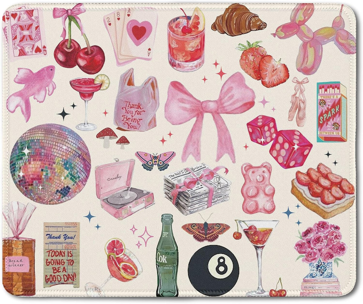 Coquette Pink Y2K Aesthetic Mouse Pad, Cute Preppy Pink Girly Collage Mouse Pads Mousepad for Desk Home Office Dorm Computers Laptop, Trendy Girly Office Supplies Desk Accessories, 9.5x7.9 Inch