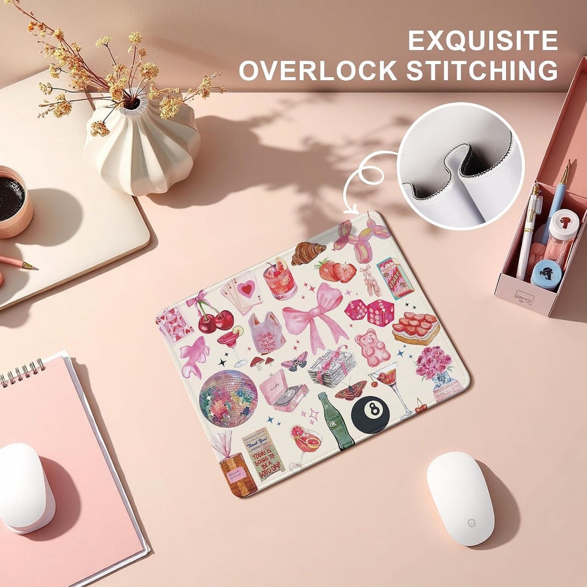 Coquette Pink Y2K Aesthetic Mouse Pad, Cute Preppy Pink Girly Collage Mouse Pads Mousepad for Desk Home Office Dorm Computers Laptop, Trendy Girly Office Supplies Desk Accessories, 9.5x7.9 Inch