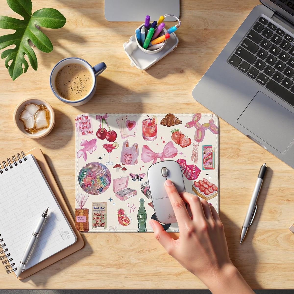 Coquette Pink Y2K Aesthetic Mouse Pad, Cute Preppy Pink Girly Collage Mouse Pads Mousepad for Desk Home Office Dorm Computers Laptop, Trendy Girly Office Supplies Desk Accessories, 9.5x7.9 Inch