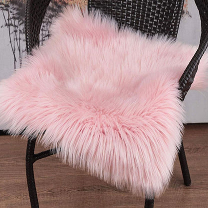 Faux Fur Sheepskin Square Chair Cover Seat Pad Wool Area Rugs Mat Carpet (Pink,1.1 x 1.1Ft)