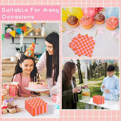 150 Pcs Orange Gingham Paper Napkins 5 * 5 Inch Pink Luncheon Napkins Checkered Napkins Disposable Guest Napkins Cocktail Luncheon Paper Plates For Tequila Sunrise Bachelorette Party Bridal Shower