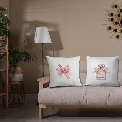 Coquette Pink Bow Lipstick Perfume Pillow Covers 18x18 Inch Set of 2, Preppy Girly Pink Throw Pillow Cases Decorative for Girls Room Bedroom Home