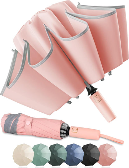 Inverted Umbrella, Reinforced Canopy with Reverse Folding, Auto Open & Close, UV Protection, Windproof, Reflective Stripe, 10 Rib Sturdy Frame, for Rain & Sun, Deisgned for Car, Portable for Travel