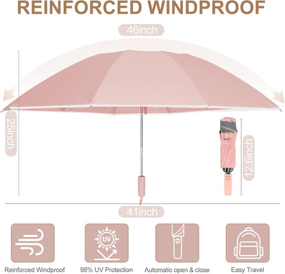 Inverted Umbrella, Reinforced Canopy with Reverse Folding, Auto Open & Close, UV Protection, Windproof, Reflective Stripe, 10 Rib Sturdy Frame, for Rain & Sun, Deisgned for Car, Portable for Travel