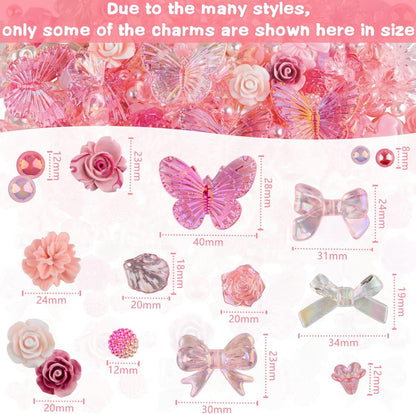 350 Pieces 3D Resin ABS Colorful Rose Flower Bows Butterfly Charms with Flatback Half Round Pearl Beads for Bracelet Earring Necklace Craft DIY Making Supplies