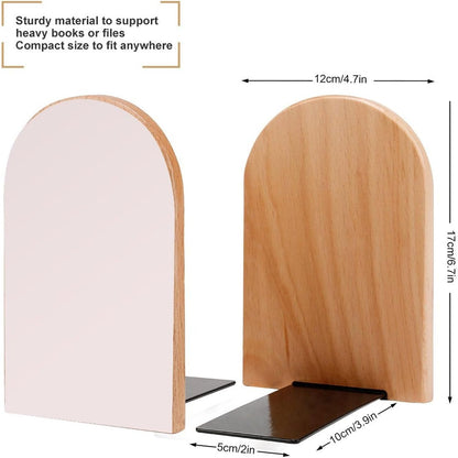 Fashion Beech Wood Bookends, Heavy Duty Bookends, Non Skid Bookend for Shelves, Book Stand for Books/CDs (1 Pair) Light Pink