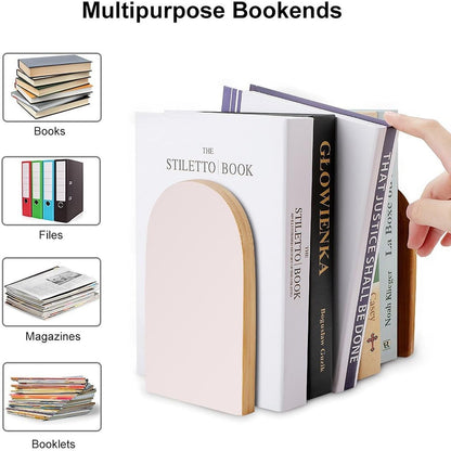 Fashion Beech Wood Bookends, Heavy Duty Bookends, Non Skid Bookend for Shelves, Book Stand for Books/CDs (1 Pair) Light Pink