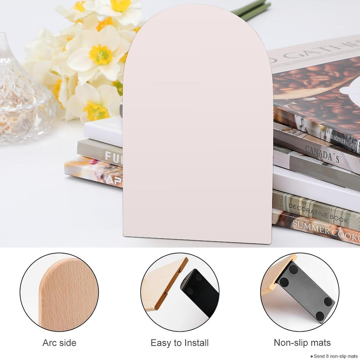 Fashion Beech Wood Bookends, Heavy Duty Bookends, Non Skid Bookend for Shelves, Book Stand for Books/CDs (1 Pair) Light Pink