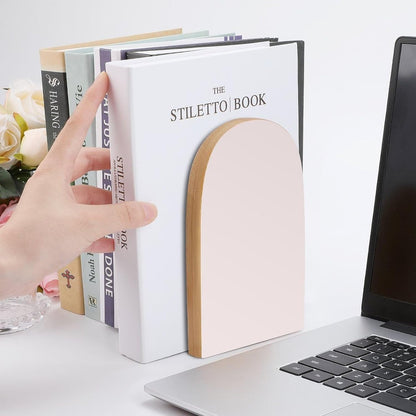 Fashion Beech Wood Bookends, Heavy Duty Bookends, Non Skid Bookend for Shelves, Book Stand for Books/CDs (1 Pair) Light Pink