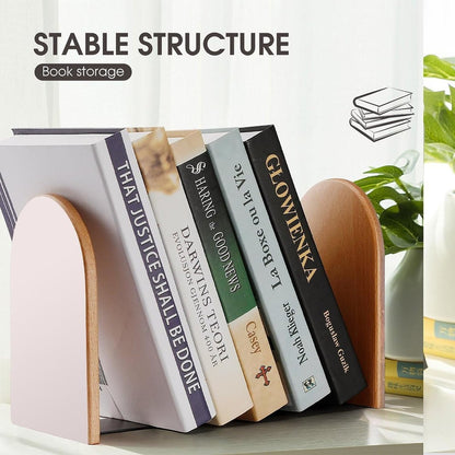 Fashion Beech Wood Bookends, Heavy Duty Bookends, Non Skid Bookend for Shelves, Book Stand for Books/CDs (1 Pair) Light Pink
