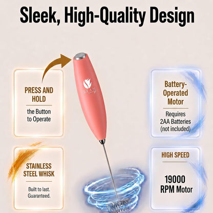 Milk Frother Handheld - Coffee Mixer Wand with Stand - Rose Pink