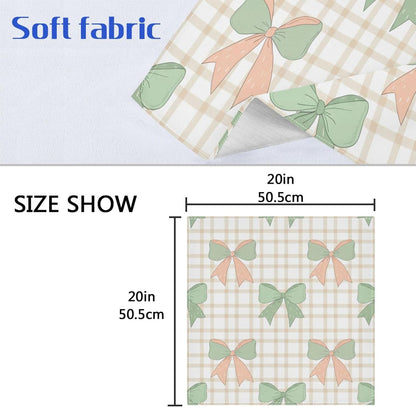Cloth Napkins Set of 4 Green Peach Bows on Checkered Dinner Napkins 20x20 in, Washable & Reusable Fabric Table Napkin for Dining Parties Holiday, Eco-Friendly