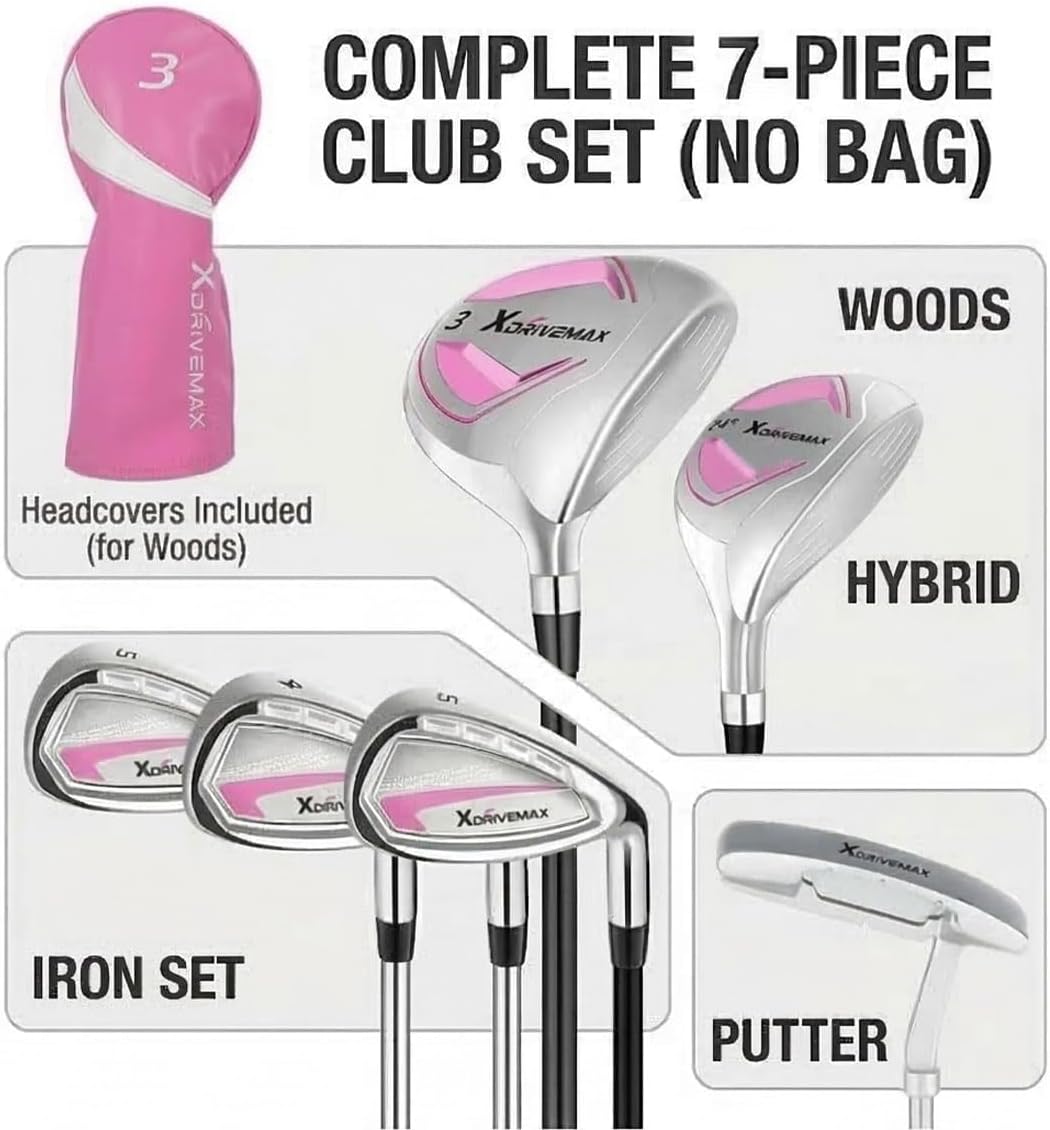 8-Piece Right & Left Hand Complete Golf Club Set for Men & Women: Wood, Hybrid, Irons, Putter & Bag - Beginner Friendly, High Distance & Accuracy