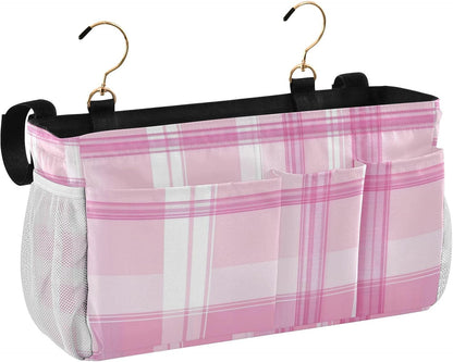 Pink Checkered Plaid and Bow Bedside Caddy Bedside Organizer Bedside Storage Caddy College Dorm Bed Accessories
