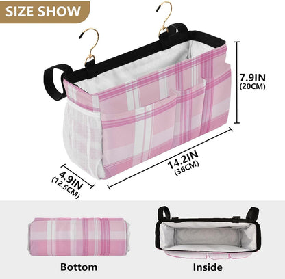 Pink Checkered Plaid and Bow Bedside Caddy Bedside Organizer Bedside Storage Caddy College Dorm Bed Accessories