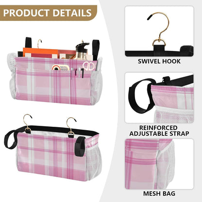 Pink Checkered Plaid and Bow Bedside Caddy Bedside Organizer Bedside Storage Caddy College Dorm Bed Accessories