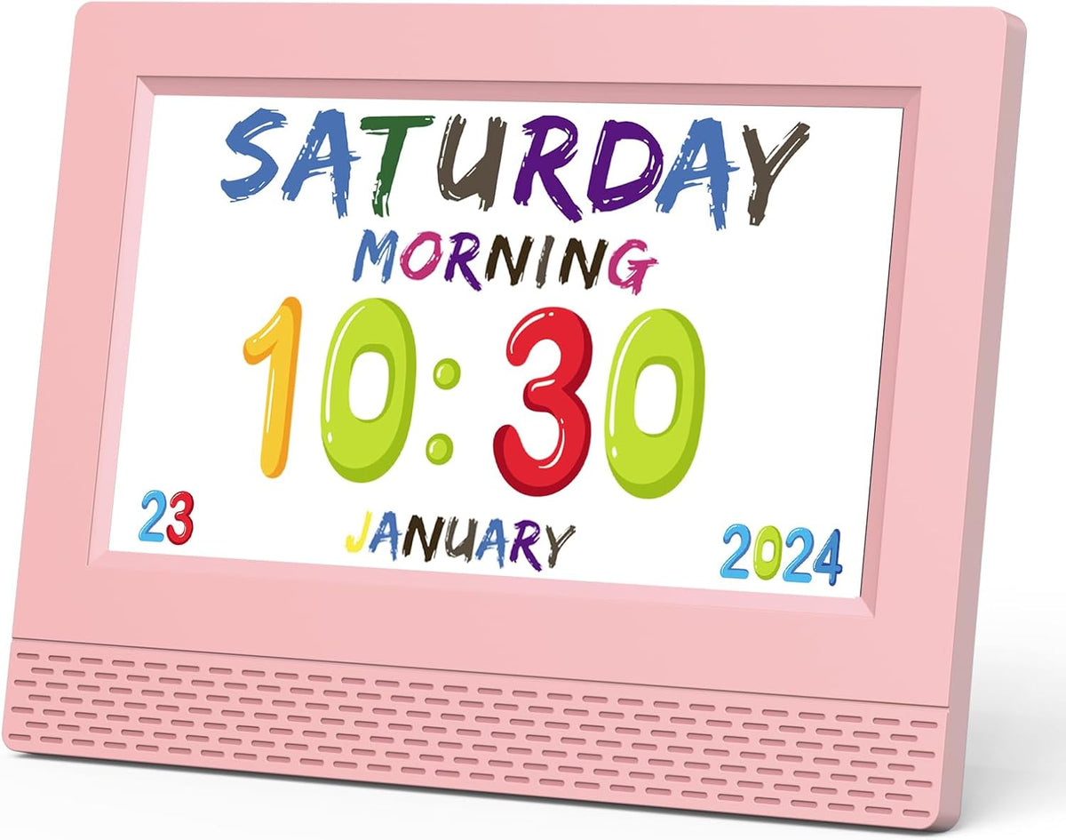 Kids Digital Alarm Clock Colorful, 7" Large LED Time Display Children's Sleep Trainer, Eye-Caring Digital Clock for Girls Boys Bedrooms Bedside, 17 Alarm Clock Settings Easy to Use Kids Birthday Gift