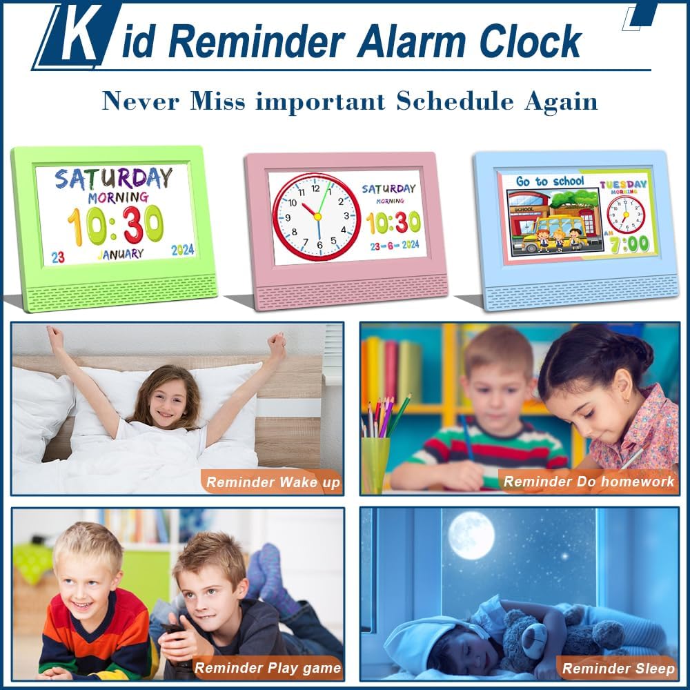 Kids Digital Alarm Clock Colorful, 7" Large LED Time Display Children's Sleep Trainer, Eye-Caring Digital Clock for Girls Boys Bedrooms Bedside, 17 Alarm Clock Settings Easy to Use Kids Birthday Gift