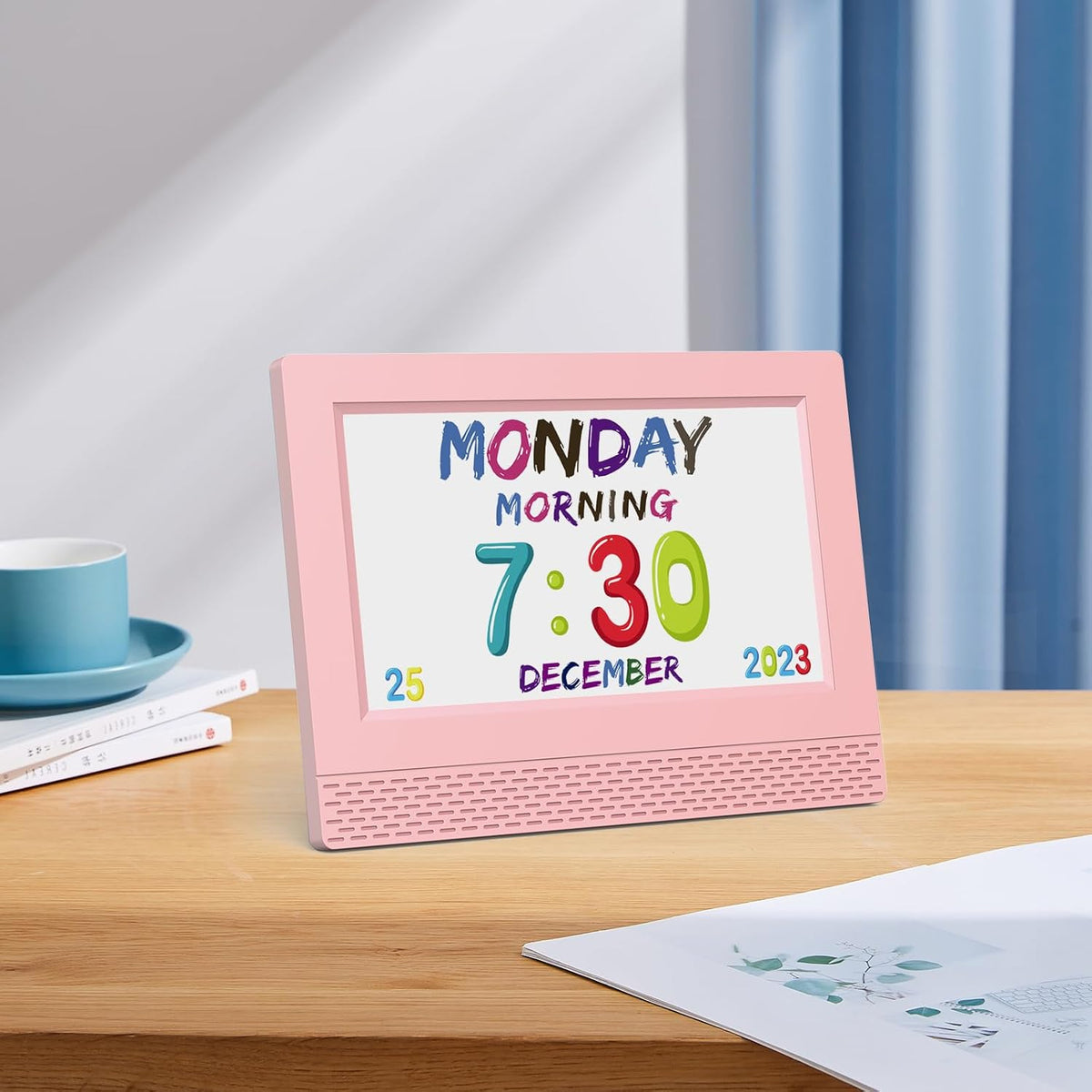 Kids Digital Alarm Clock Colorful, 7" Large LED Time Display Children's Sleep Trainer, Eye-Caring Digital Clock for Girls Boys Bedrooms Bedside, 17 Alarm Clock Settings Easy to Use Kids Birthday Gift