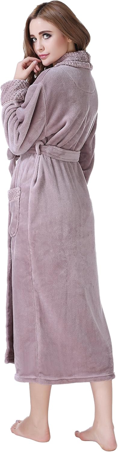 Women's Plush Fleece Bathrobe, Soft Warm Cozy Robe, Long Sleeve Bath Robe for Women, RH1591
