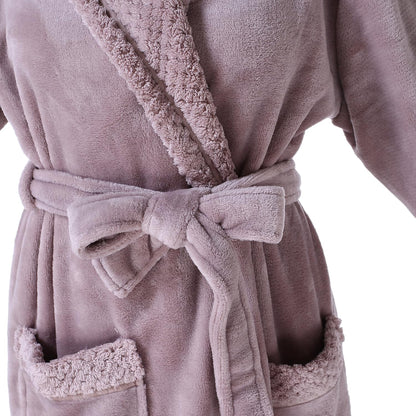 Women's Plush Fleece Bathrobe, Soft Warm Cozy Robe, Long Sleeve Bath Robe for Women, RH1591