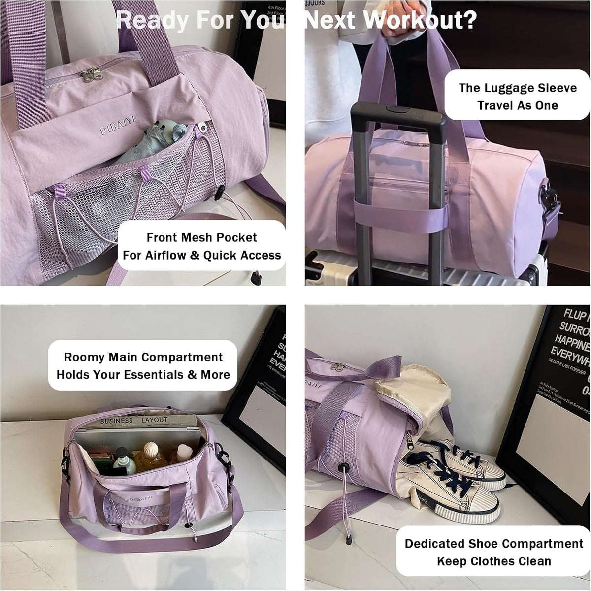 Sports Gym Bag with Wet Dry Compartment, Shoe Storage, Mesh Front Pocket, Luggage Sleeve (Pink)