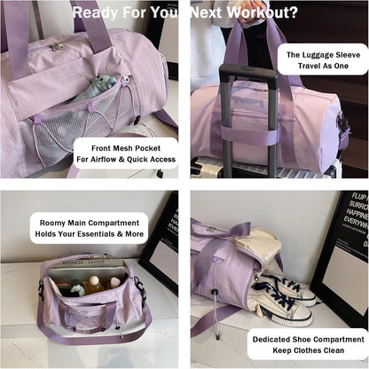 Sports Gym Bag with Wet Dry Compartment, Shoe Storage, Mesh Front Pocket, Luggage Sleeve (Pink)