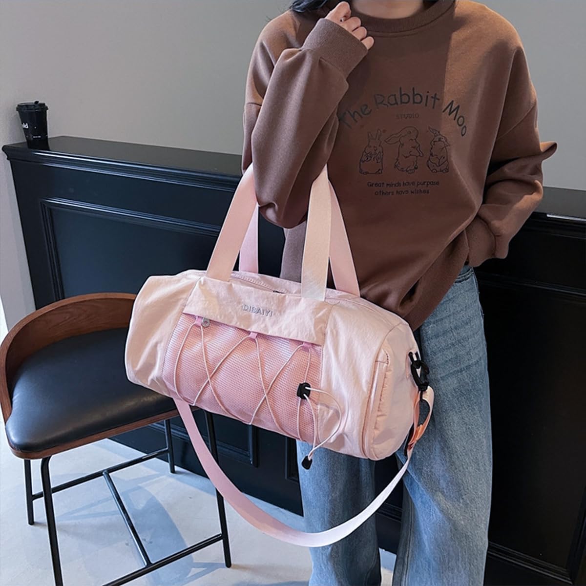 Sports Gym Bag with Wet Dry Compartment, Shoe Storage, Mesh Front Pocket, Luggage Sleeve (Pink)