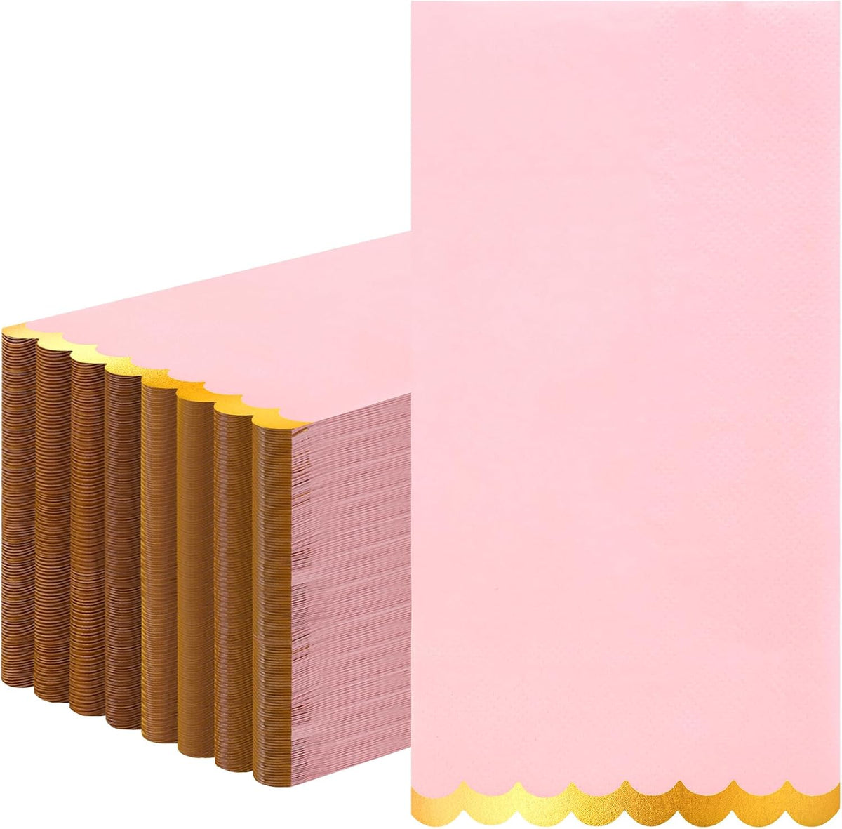 100 Pcs Pink Paper Napkins Disposable, Pink and Gold Party Napkins, Premium Quality Scalloped Dinner Napkins for Birthday Wedding Bridal Shower Party