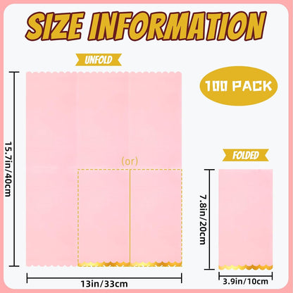 100 Pcs Pink Paper Napkins Disposable, Pink and Gold Party Napkins, Premium Quality Scalloped Dinner Napkins for Birthday Wedding Bridal Shower Party