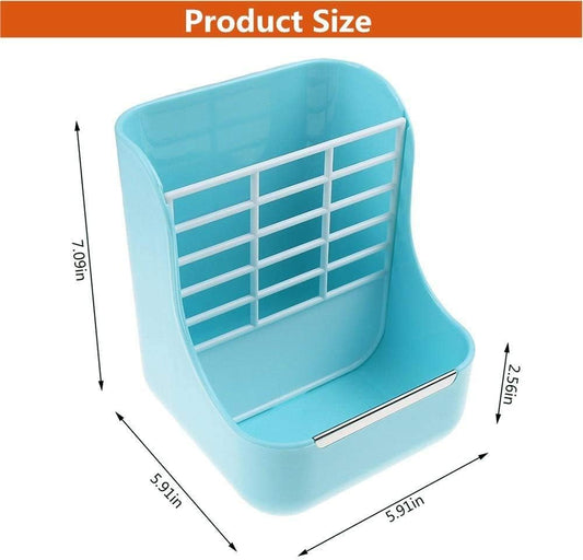 Rabbit Feeder, Hay Food Bin Feeder, Pink (Plastic), Adjustable, Removable Grass Rack, Stainless Steel Edge, for Rabbit, Guinea Pig, Chinchilla