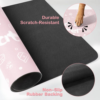Pet Feeding Mat,Dog Cat Mat for Food and Water,Dog Bowl Waterproof Placemat with Rubber Backing,Absorbent Quick Dry Water Dispenser Mat for Pet（Pink 12"×18"）