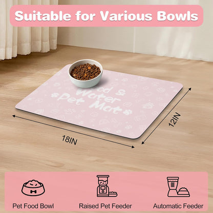 Pet Feeding Mat,Dog Cat Mat for Food and Water,Dog Bowl Waterproof Placemat with Rubber Backing,Absorbent Quick Dry Water Dispenser Mat for Pet（Pink 12"×18"）