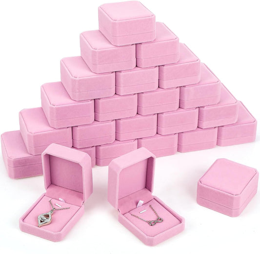 24 Pcs Pink Velvet Jewelry Gift Boxes Bulk